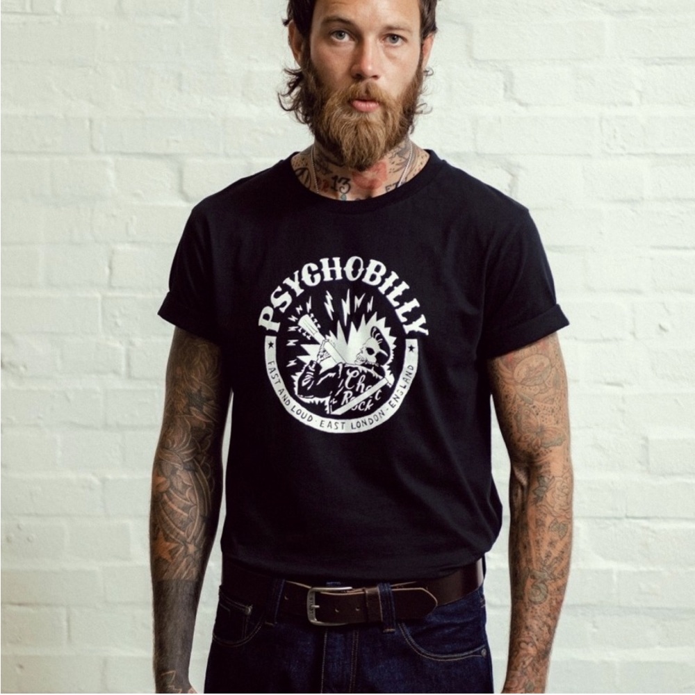 Chet Rock Psychobilly T-Shirt Black Skull Guitar